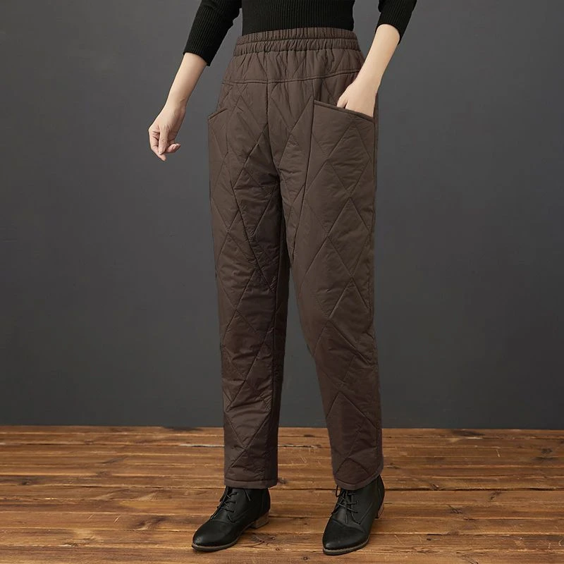 外贸单防风保暖裤夹棉裤女外穿轻薄大码加厚哈伦保暖裤大口袋女裤