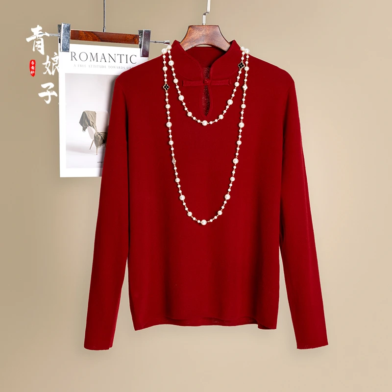 青娘子绵羊毛新中式软糯亲肤舒适女士简约保暖冬季针织毛衣51239