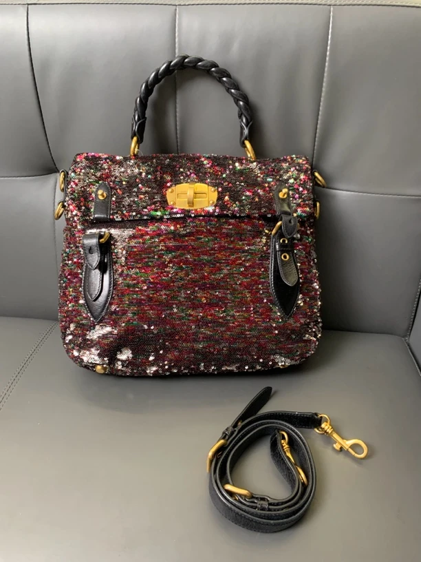 95新 MIU MIU/缪缪 时尚潮流亮片手提斜挎包