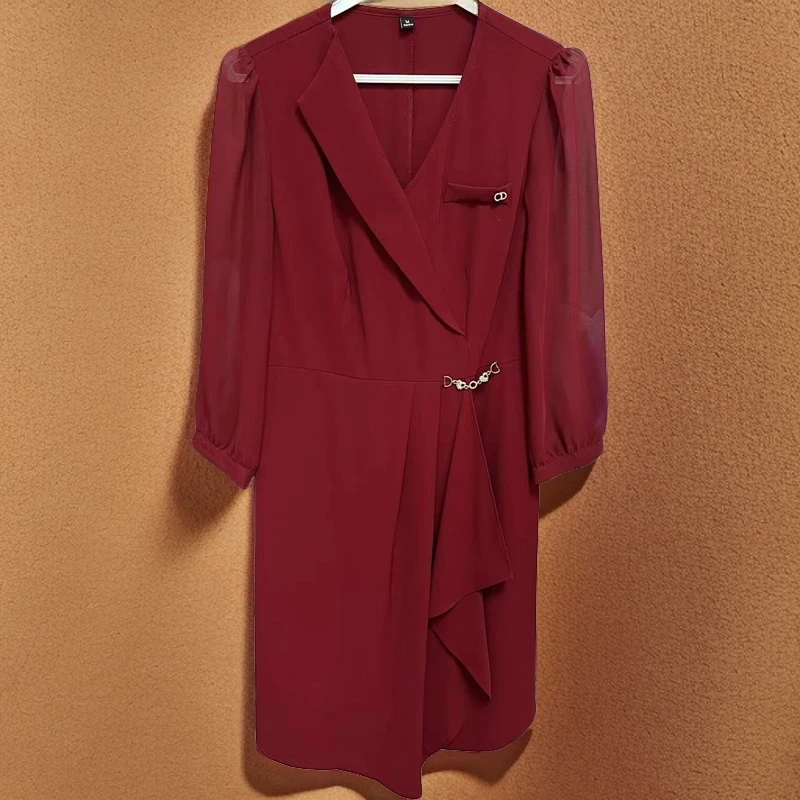 T958春秋季时尚修身长袖减龄洋气高端轻奢百搭款显瘦中长裙D-9