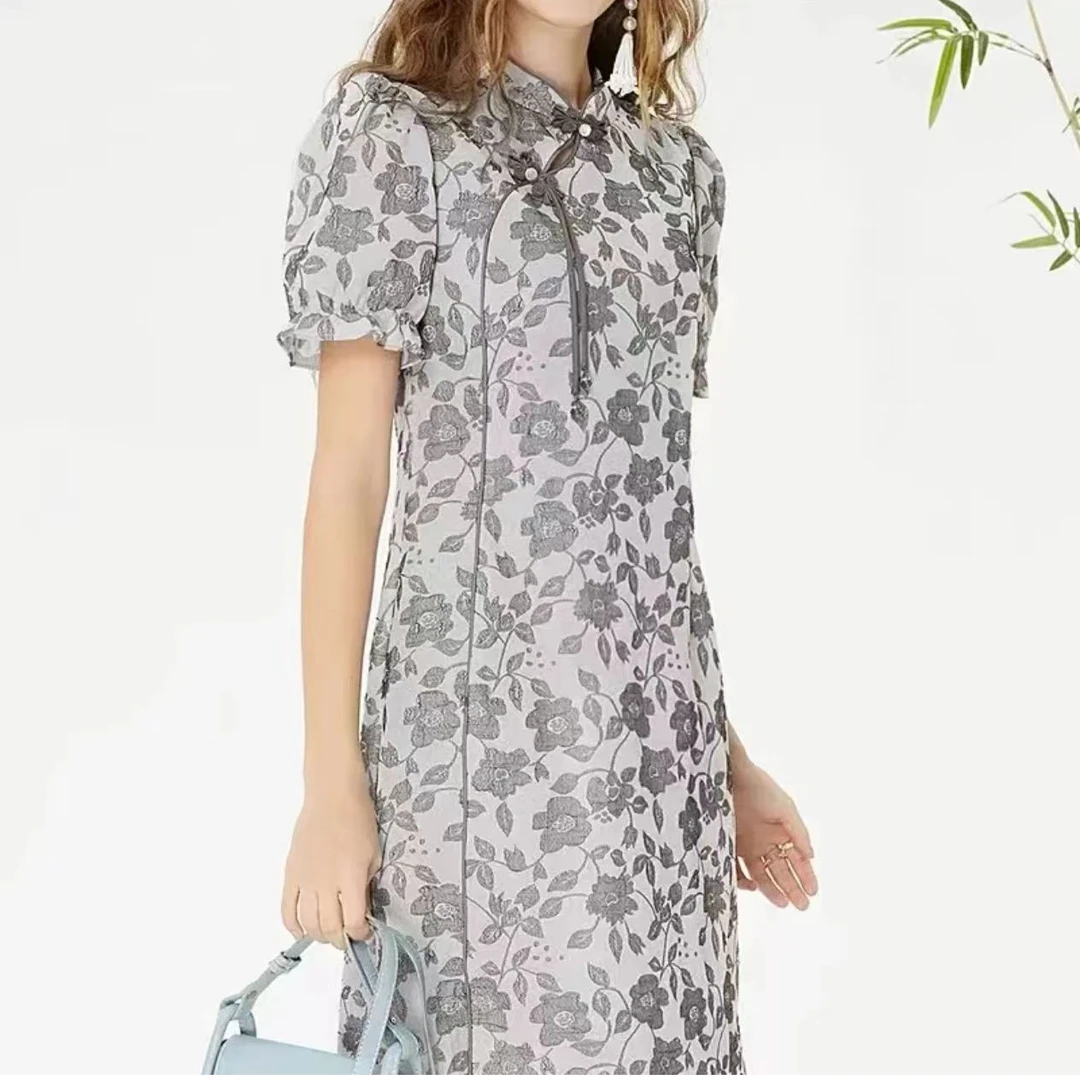 T1028时尚气质碎花连衣裙夏季优雅显瘦中裙B2