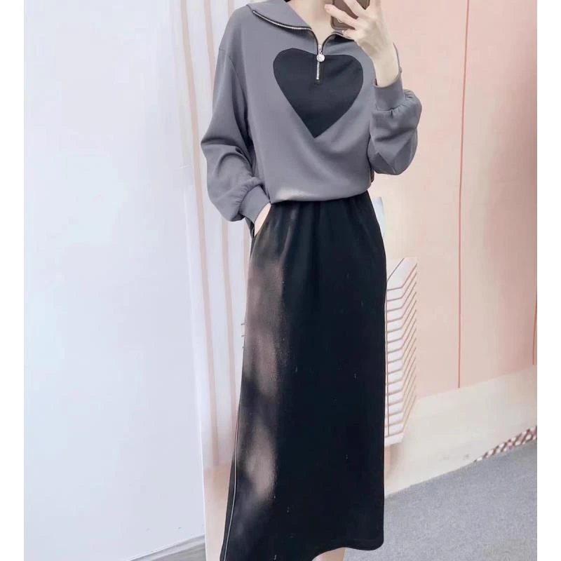 Q389中长款遮肉收腰显瘦高级感气质长裙D2