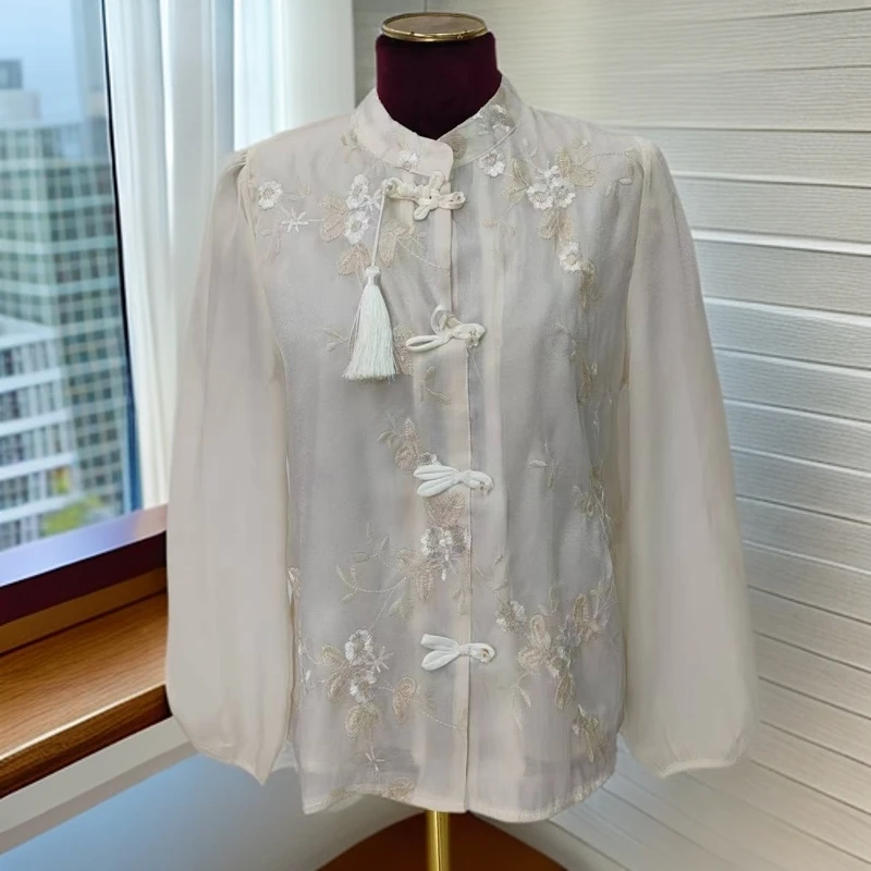 【B248】 重工刺绣改良盘扣衬衫秋款2024新款小衫新中式轻国风衬衣