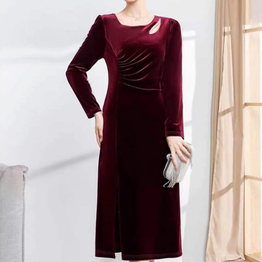 Q321垂感连衣裙女新款修身收腰褶皱裙子打底裙时尚显瘦连衣裙D7