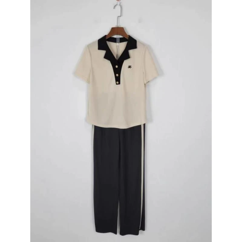 T1209短袖气质针织时尚休闲百搭女士夏季两件套