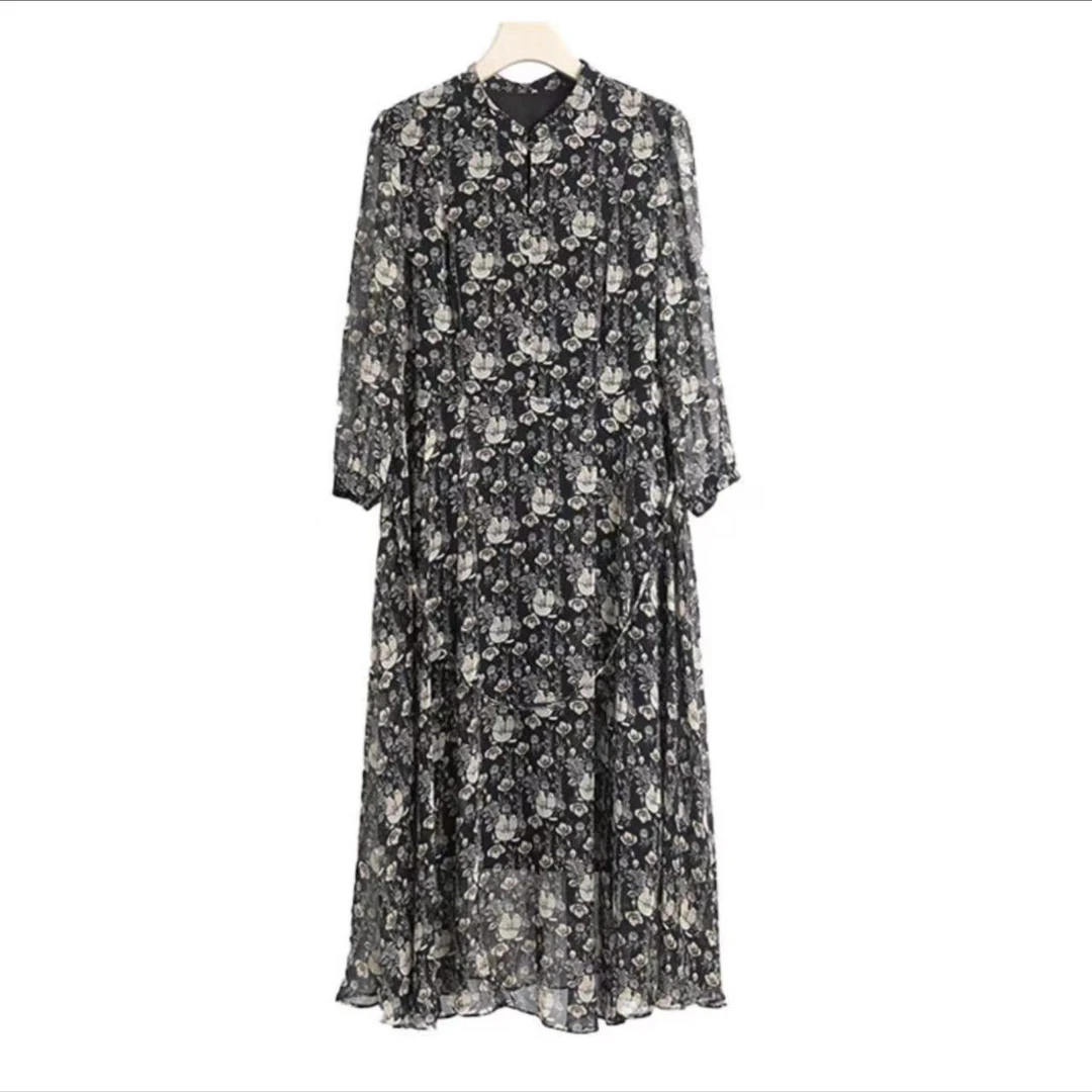 T025高端女神气质感减龄显瘦碎花连衣裙D-7