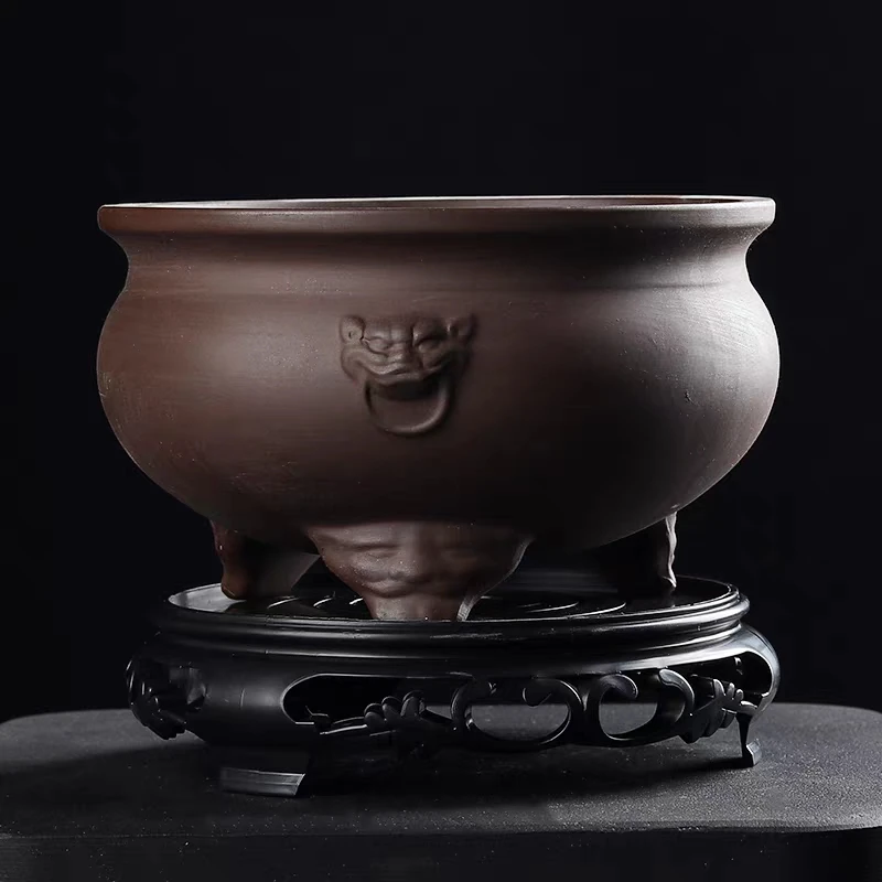 【直播浮力015】大肚15cm高10cm到手花盆+底座三足狮子造景花盆