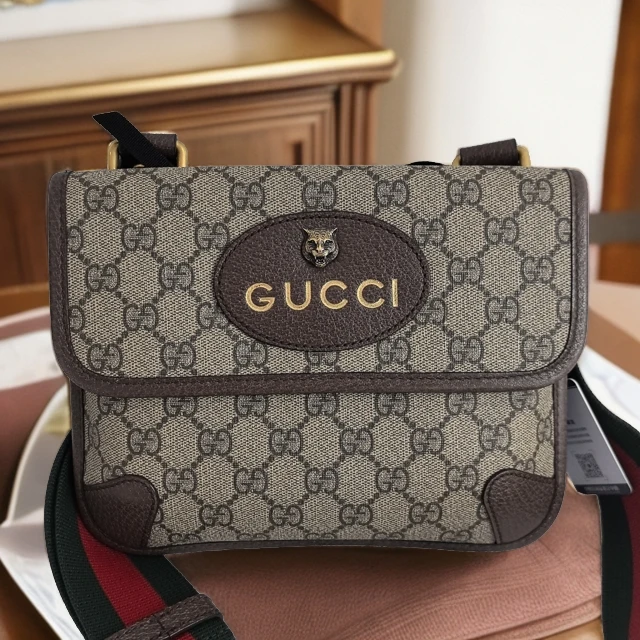 99新 GUCCI/古驰 98新/4868经典棕老花小号双面虎头包