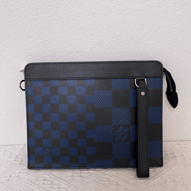 95新 LouisVuitton/路易威登 2780/男士时尚蓝棋盘格手拿包