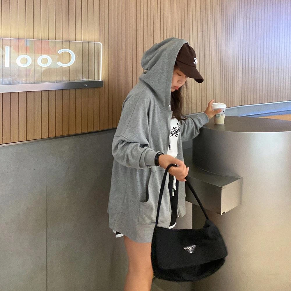 V 10305花边下大码女装胖mm秋款定制卫衣外套连帽宽松减龄百搭