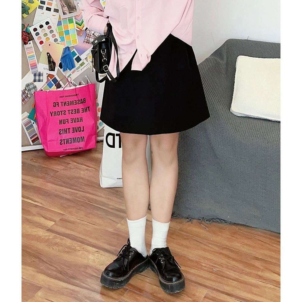 V N8883花边下大码女装胖mm春季新款通勤遮胯显瘦A字高腰西装短裙