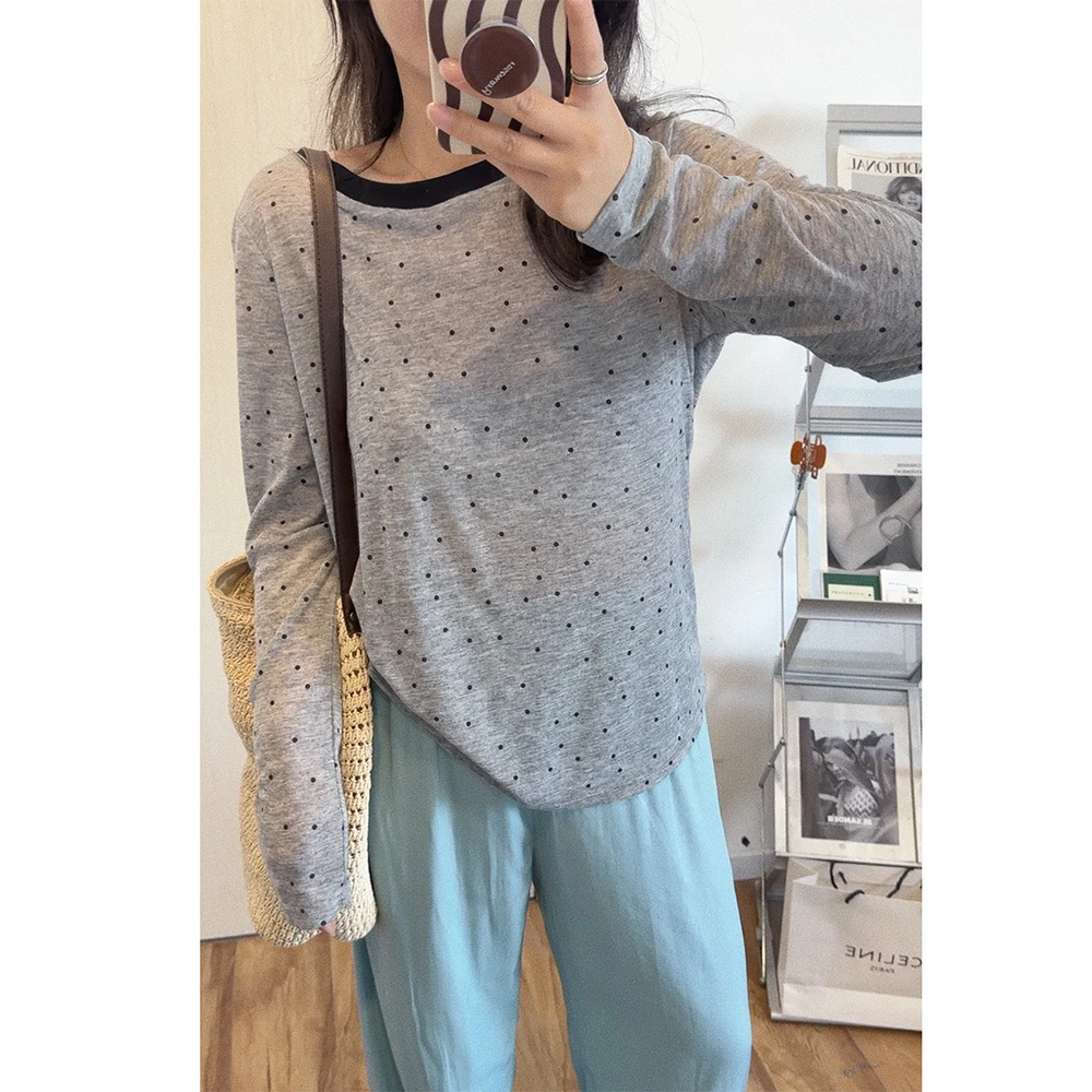 V  6012【波点防晒】正肩波点防晒T恤宽松圆领透气上衣