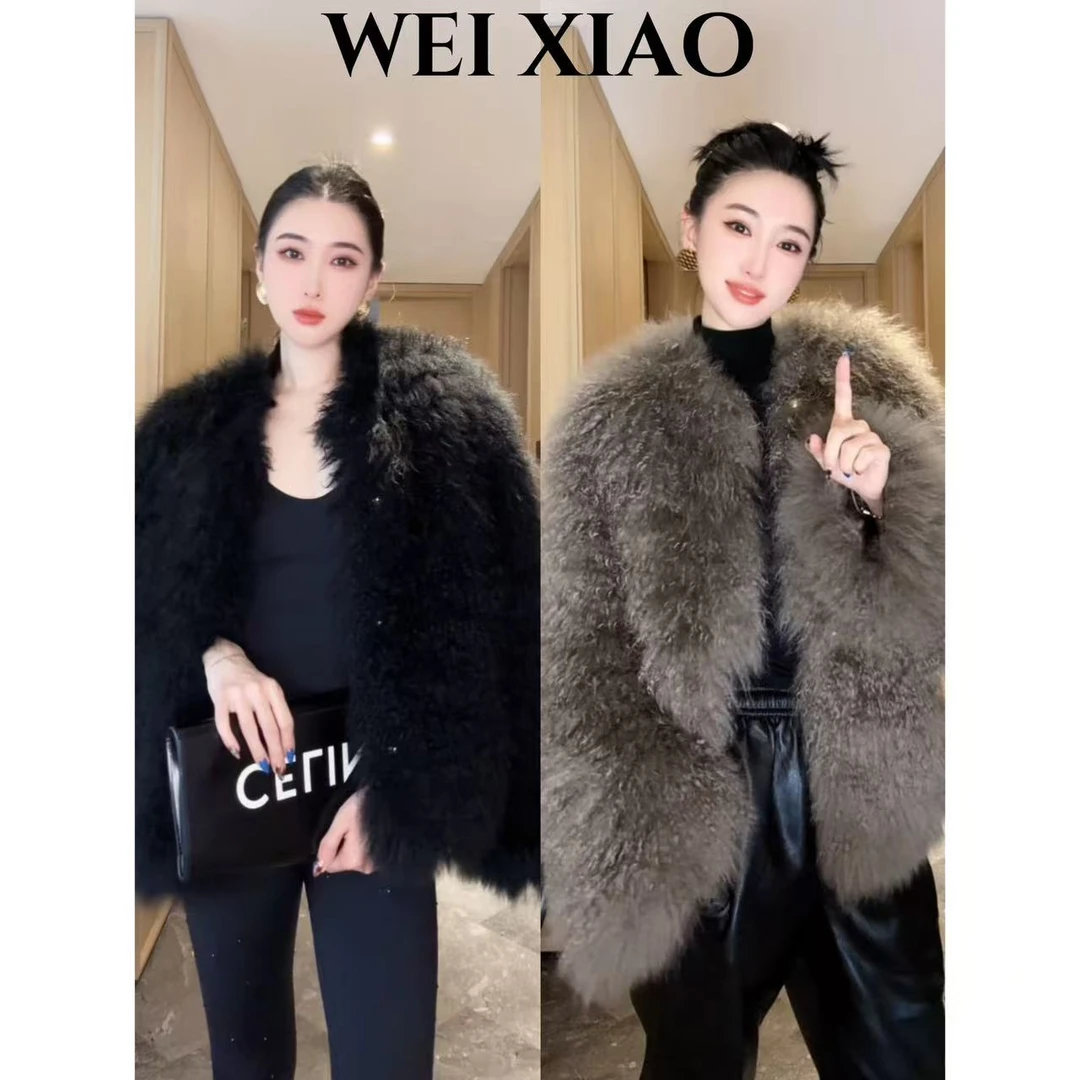 微笑家 高奢系列 【金扣草草】结构感毛毛外套