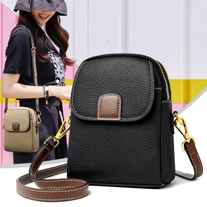 牛皮手机包时尚休闲真皮小包包简约女士单肩斜跨包夏季竖款女包包