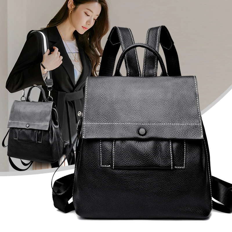 头层牛皮双肩包时尚休闲真皮双肩背包女韩版潮流百搭软皮女背包