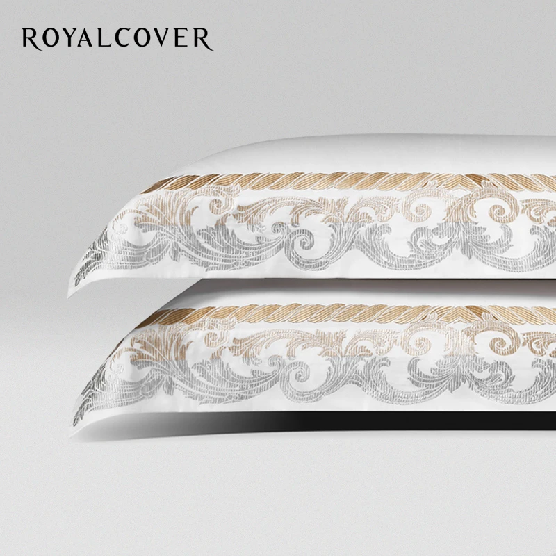 ROYALCOVER/罗卡芙床品配件100%全棉平边枕套一对 金色布雷西亚