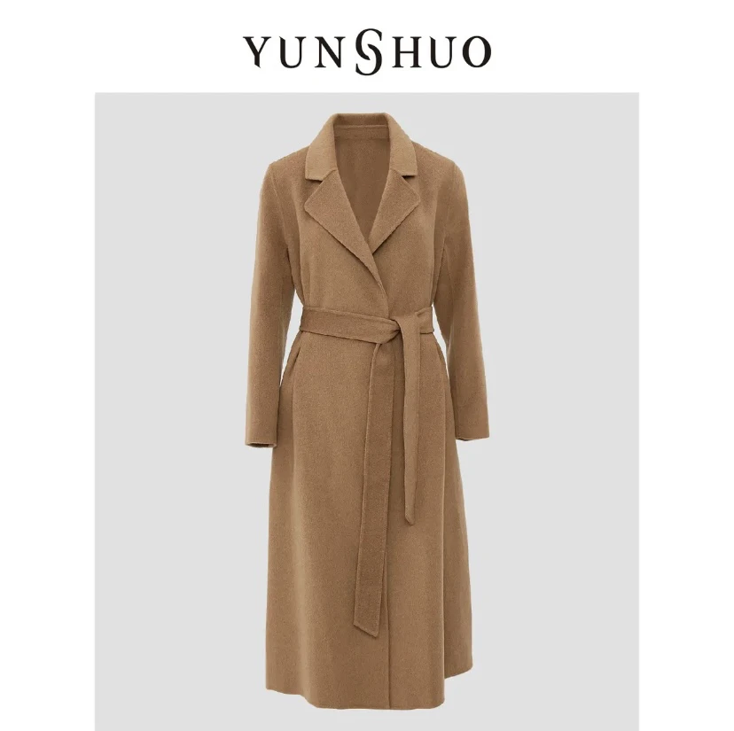 允硕冬季新品气质时尚百搭长款女收腰正肩大衣499148
