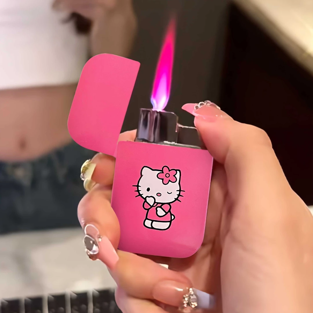 粉色火焰防风打火机凯蒂猫HelloKitty送男友个性创意卡通点烟器礼