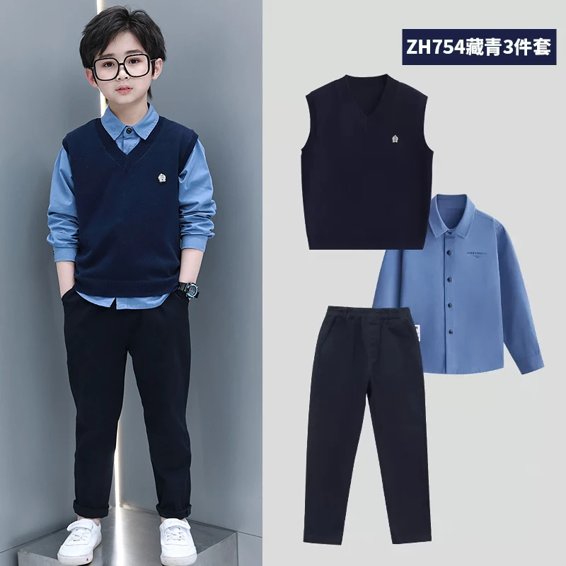 男童套装春秋2025新款帅气儿童学院风三件套春季男孩时髦衣服潮款