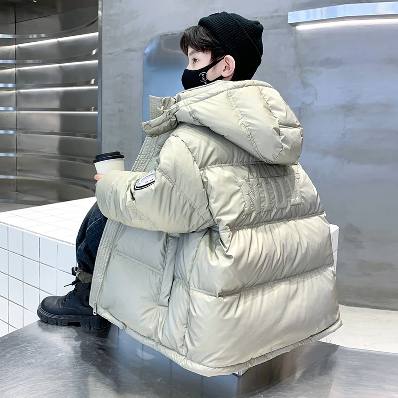 男童羽绒服冬季2024新款6-12岁潮款儿童加厚连帽外套白鸭绒中长款