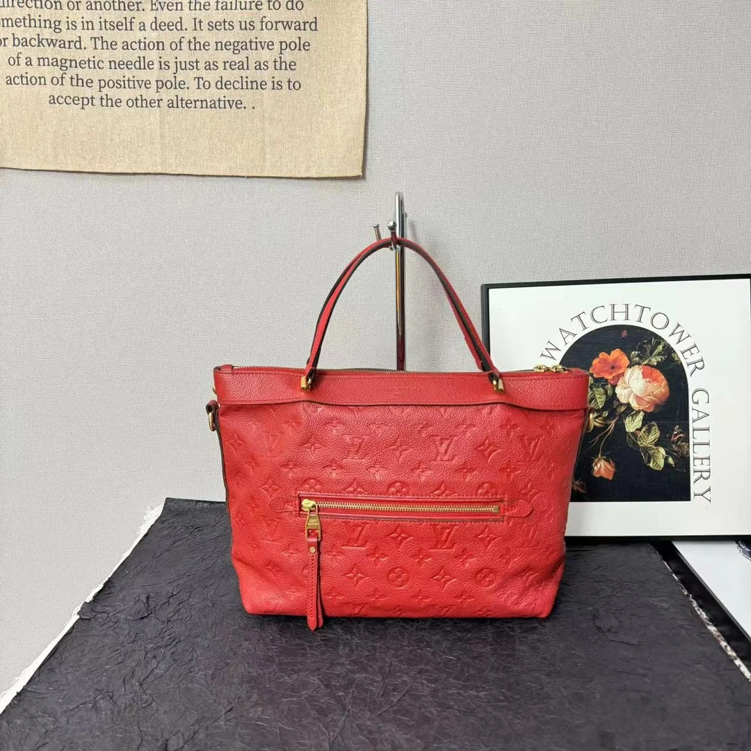 95新 LouisVuitton/路易威登 LV全皮红色压纹手提包/斜跨包