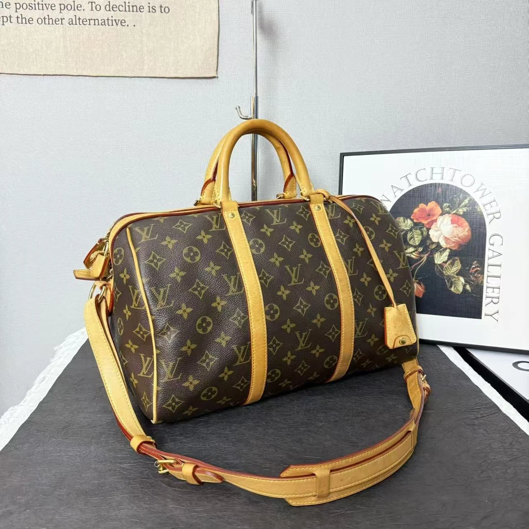 95新 LouisVuitton/路易威登 LV老花肩带款keepall35/手提包/