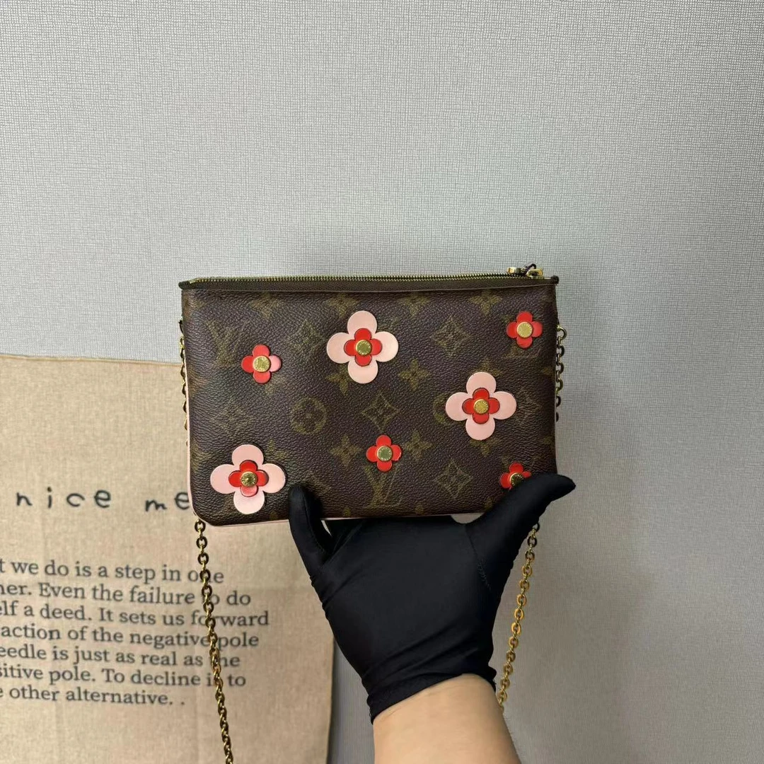 95新 LouisVuitton/路易威登 lv小花双面麻将二合一/链条包斜跨包