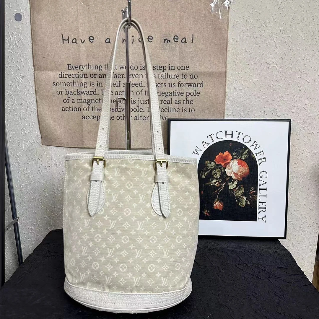 95新 LouisVuitton/路易威登 LV白丹宁小水桶包/手提包/单肩包