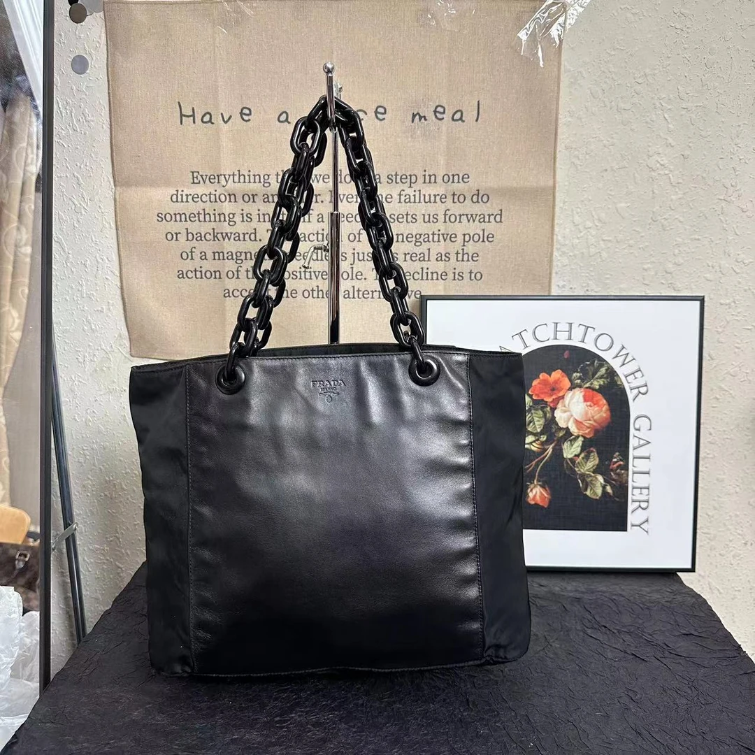 95新 Prada/普拉达 普拉达托特包/黑金降落伞单肩包//腋下包