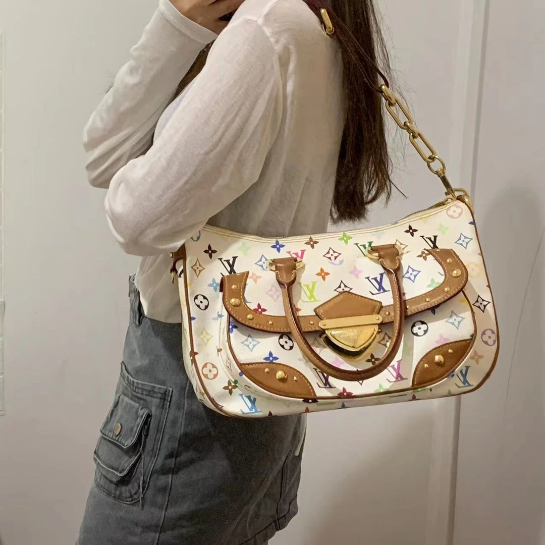 95新 LouisVuitton/路易威登 lv白三彩元宝包/单肩包/手提包