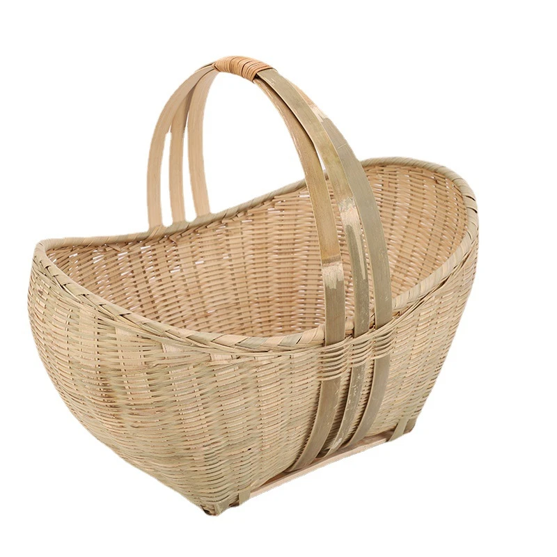 大元宝篮菜篮子带手提竹编竹篮竹青水果收纳采摘竹筐采茶篮子家用