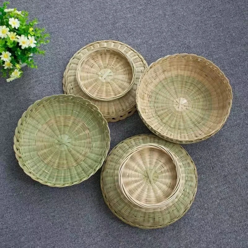 竹制品高脚竹编果盘果碟手工包子洗水果点心盘小吃盘馍筐收纳筐