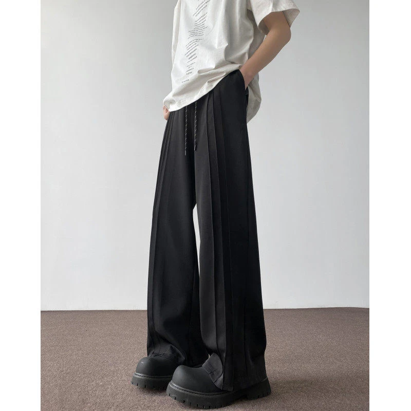 春季2025新款韩版潮流冰丝条纹宽松西裤休闲裤男女情侣款长裤纯色