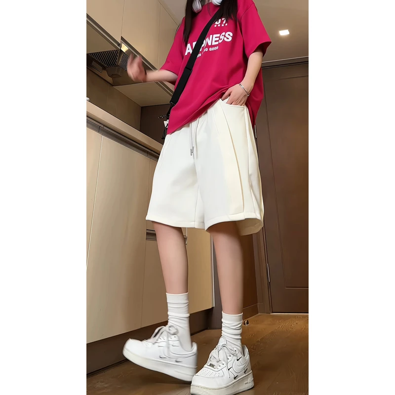 春季新款港风显瘦短裤大码运动白色直筒时尚休闲外穿宽松百搭ins