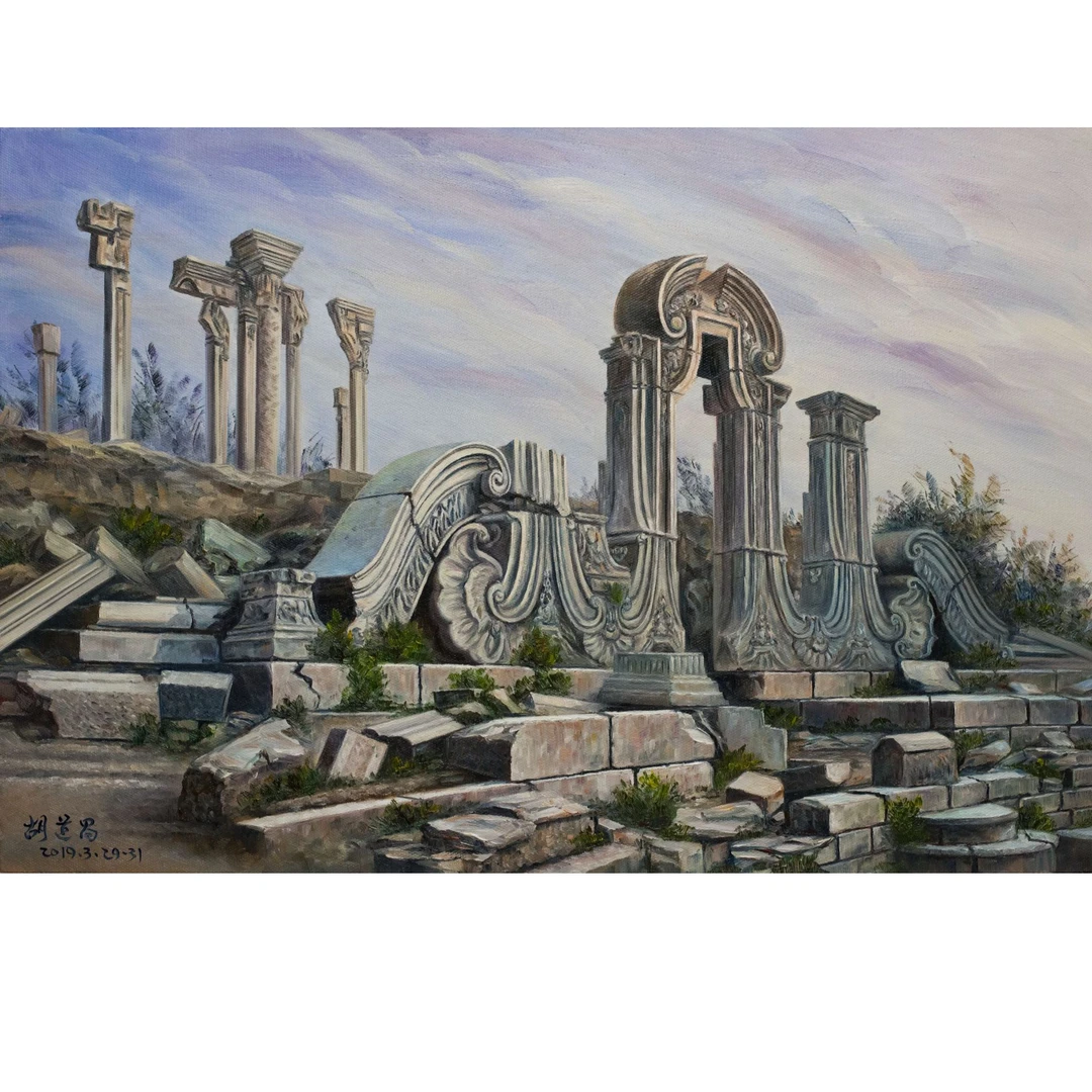 无品牌胡道昌老北京古建筑油画珂罗版画