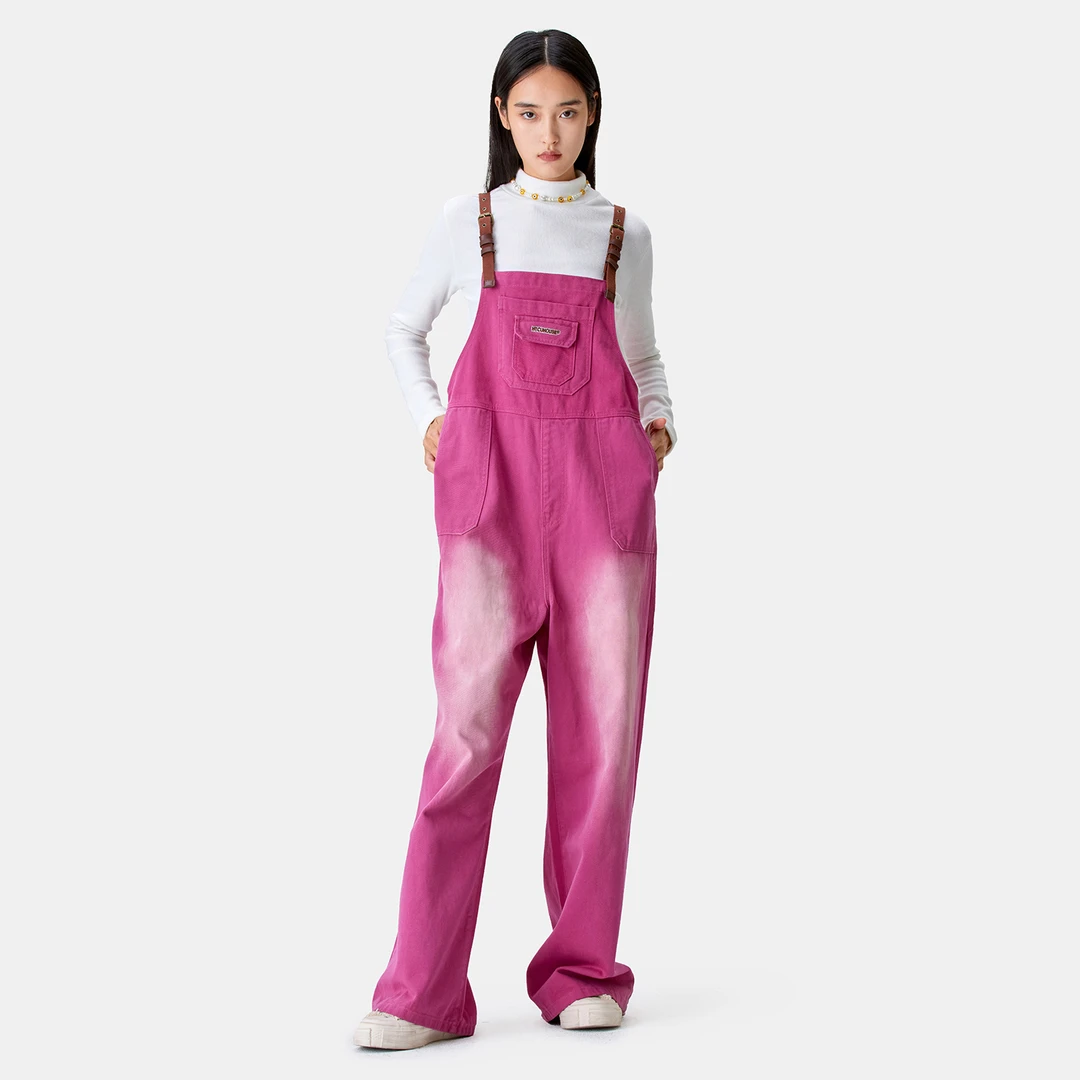 HTCU水洗做旧复古背带裤潮牌男女情侣背带裤连体裤子阔腿休闲裤