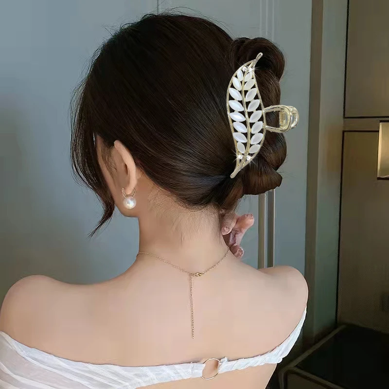 高级气质猫眼石树叶头发抓夹ins风后脑勺轻奢爆款鲨鱼夹高雅头饰