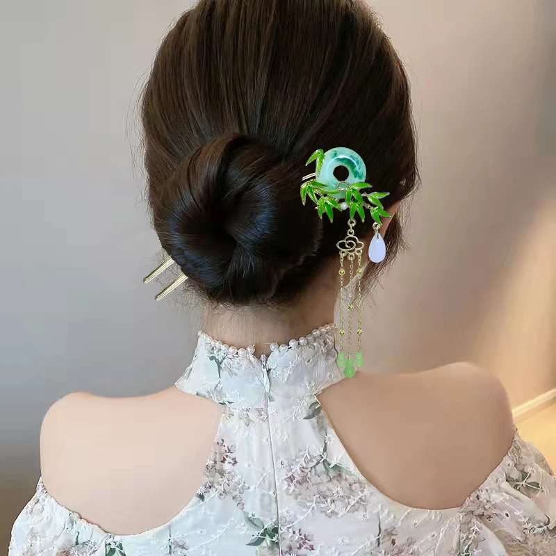 复古绒花汉服发簪新中式簪子现代非遗发型发钗流苏步摇簪后脑勺
