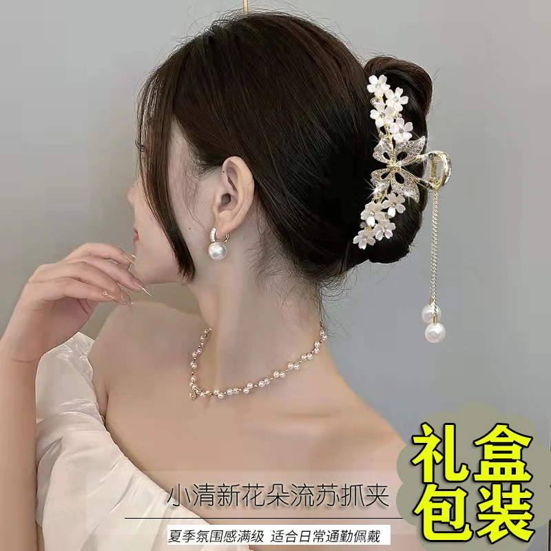 ODF复古花朵吊坠抓夹2023新款后脑勺宫廷鲨鱼夹发卡发夹子
