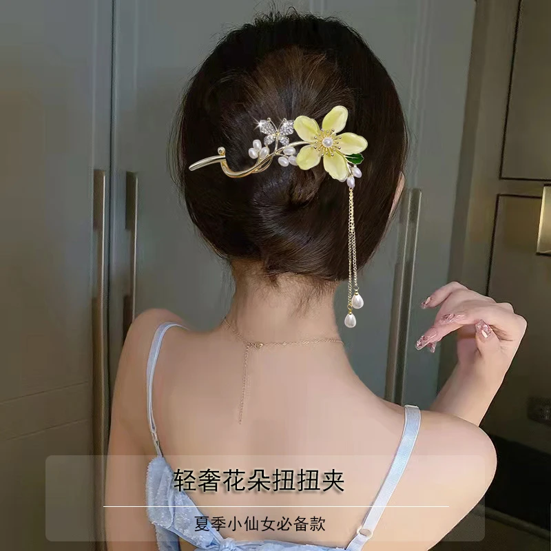 ODF花朵香蕉流苏扭扭夹发簪复古气质头发夹子后脑勺发夹发卡头饰