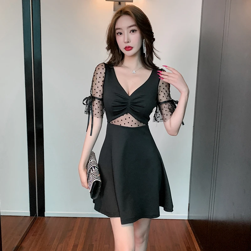 夜总店连衣裙夜店女装修身显瘦秋冬中袖短裙夜场性感深v工作服潮