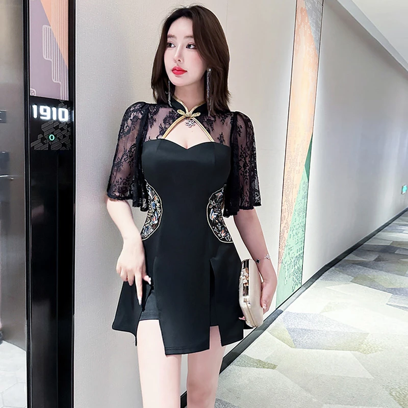 夜总店性感连衣裙女2024新款旗袍改良spa柔式足浴按摩技师工作服