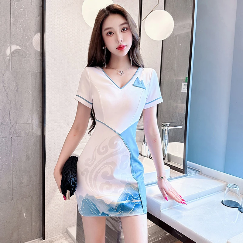 夜场工作服包臀裙上班衣服性感连衣裙足疗足浴技师工作服按摩工衣