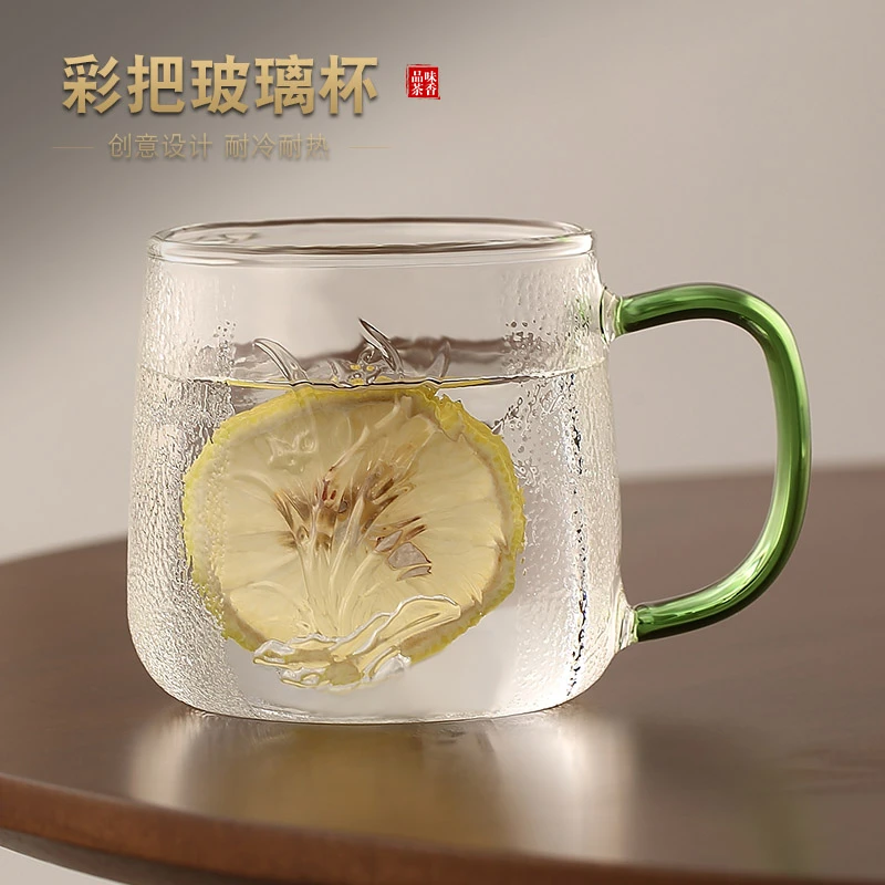 玻璃杯防爆耐高温带把牛奶果汁杯喝水杯子女家用泡茶杯耐热大容量