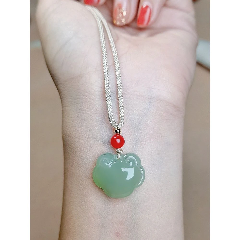 和田玉平安锁吊坠纯天然保真和田玉长命锁玉佩儿童生日礼物项链