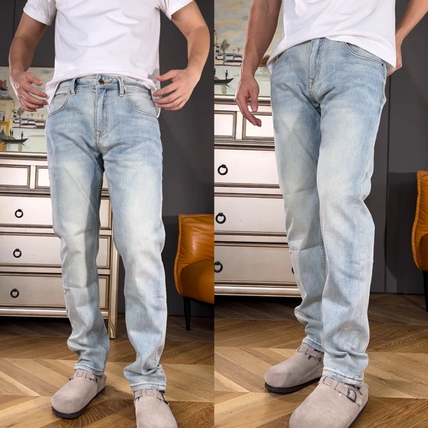高品新款美式高端水洗复古牛仔裤男士修身潮流直筒长裤男时尚百搭