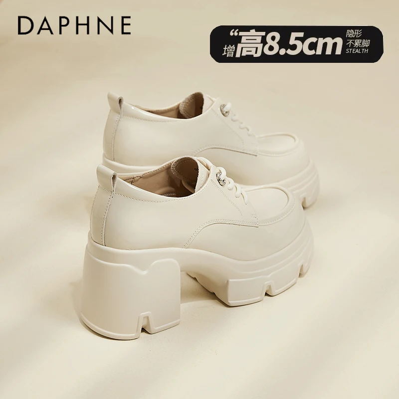 达芙妮米色松糕玛丽珍乐福鞋女2025新款秋季高跟小皮鞋小个子单鞋