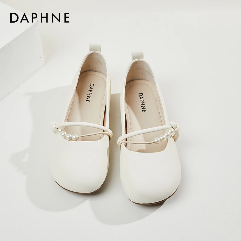 达芙妮白色珍珠玛丽珍女鞋软底豆豆鞋秋季2025新款四季鞋平底单鞋