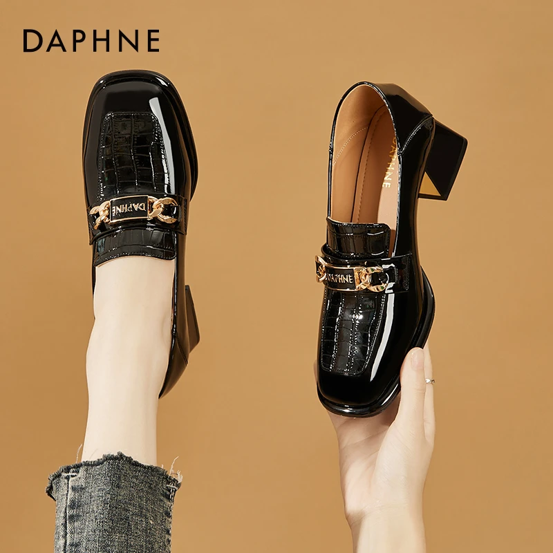 Daphne/达芙妮软皮高跟鞋女2025秋季新款英伦风小皮鞋英伦风单靴