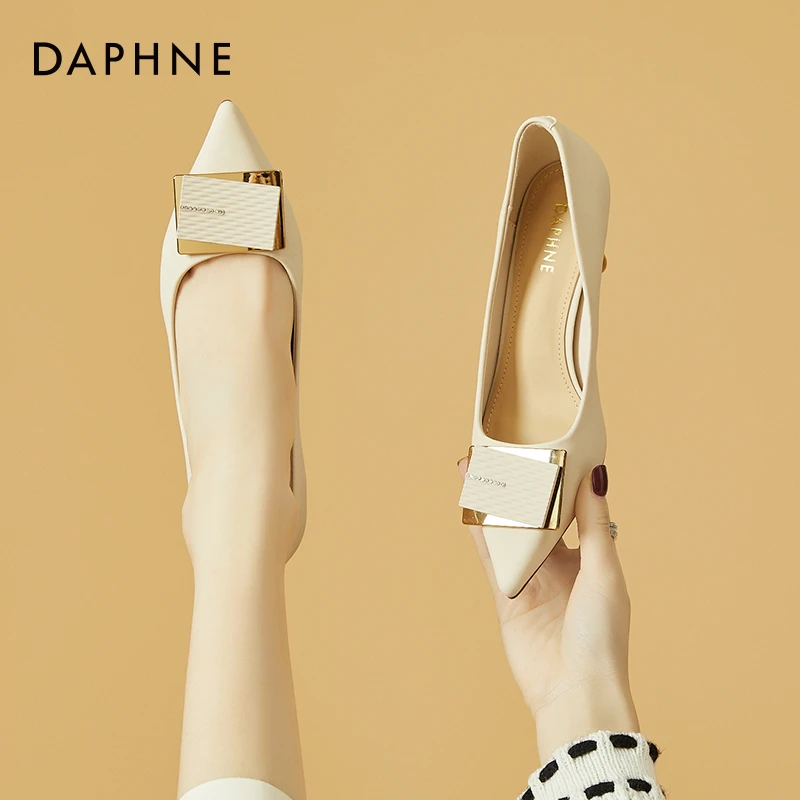达芙妮高跟鞋女鞋5cm细跟秋季2025新款法式气质皮鞋四季单鞋瓢鞋